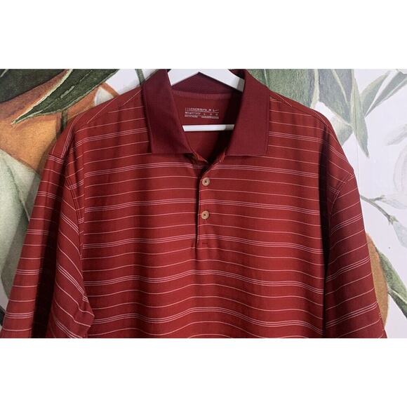 Nike Golf Large Fit Dry Striped Red Short Sleeve Golf Shirt - Picture 2 of 7